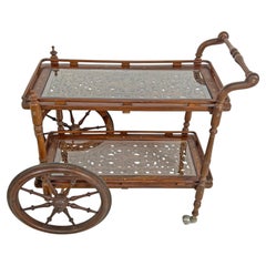 Anglo-Indian Style Two Tiered Tea or Bar Cart in Rosewood With Brass Inlay