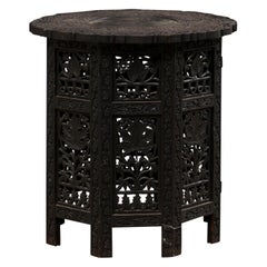 Anglo-Indian Tea or Side Table with Round Top, Hand Carved and Pierced Wood