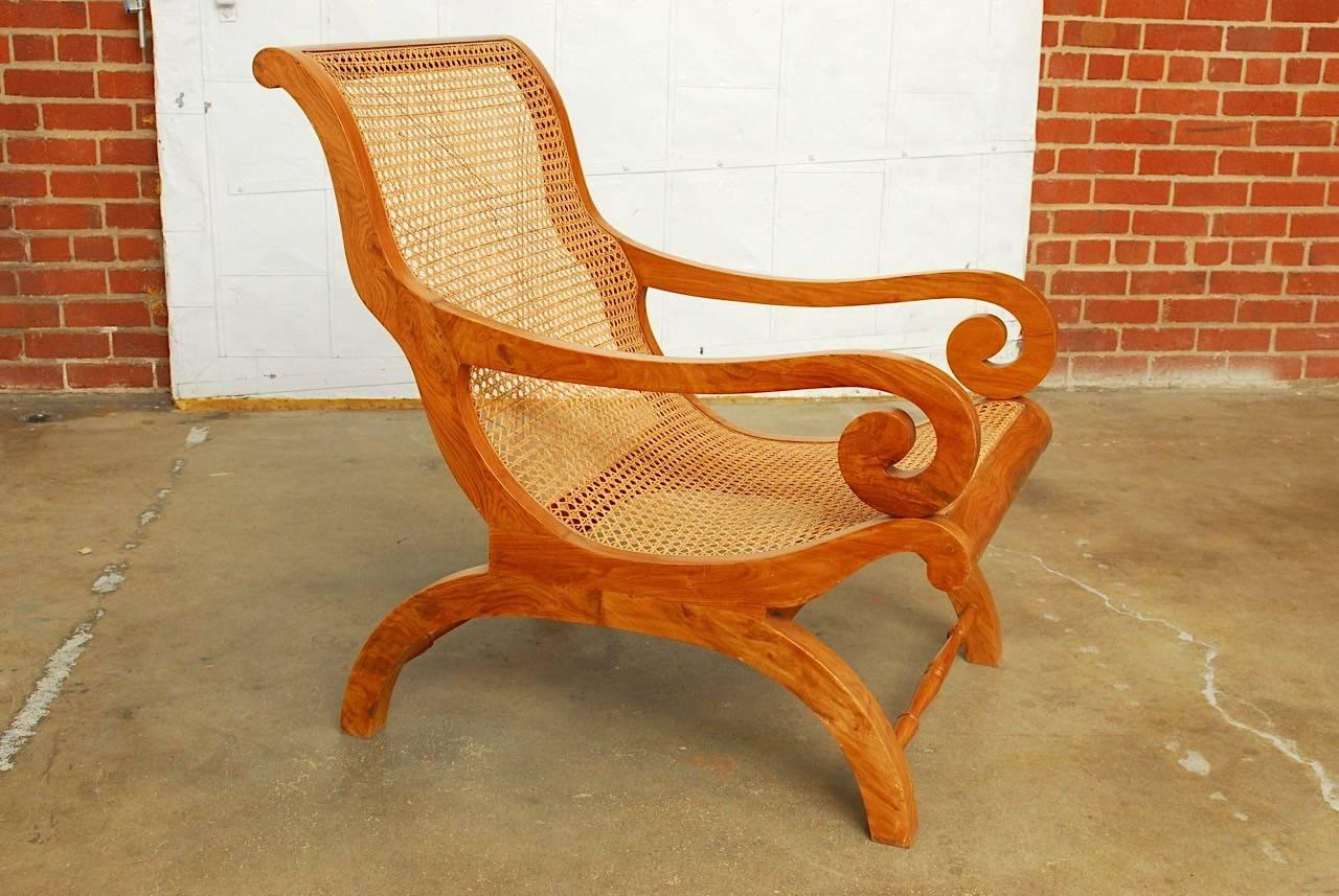Hand-Crafted Anglo-Indian Teak and Cane Plantation Chair