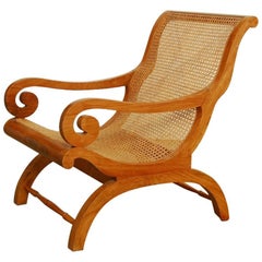 Vintage Anglo-Indian Teak and Cane Plantation Chair