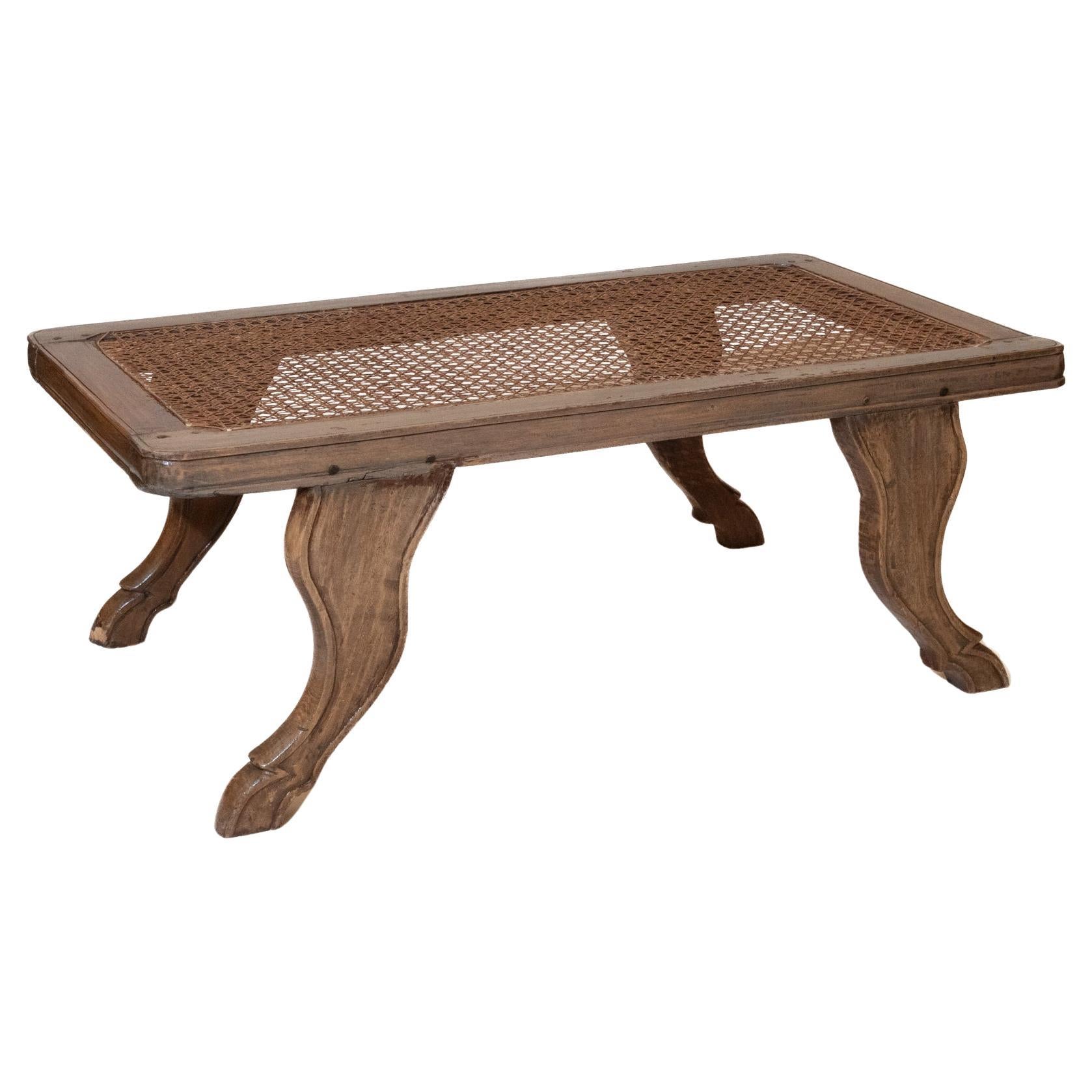 Anglo-Indian Teak and Caned Bench For Sale