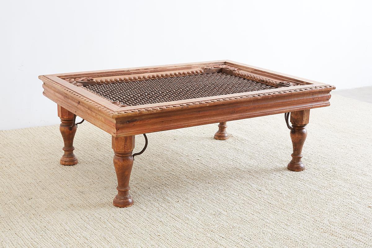 Rustic Anglo Indian Teak and Iron Window Coffee Table