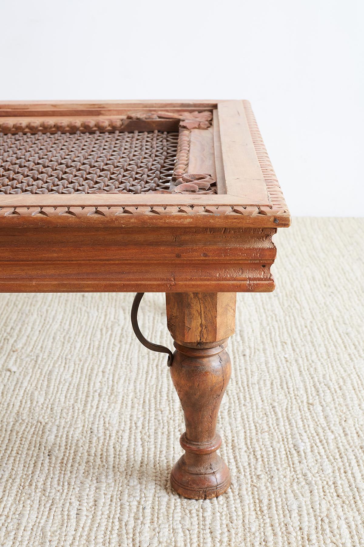 20th Century Anglo Indian Teak and Iron Window Coffee Table