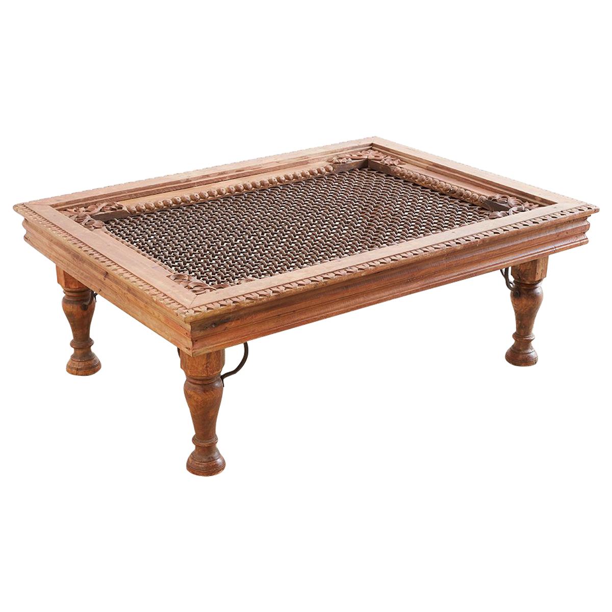 Anglo Indian Teak and Iron Window Coffee Table