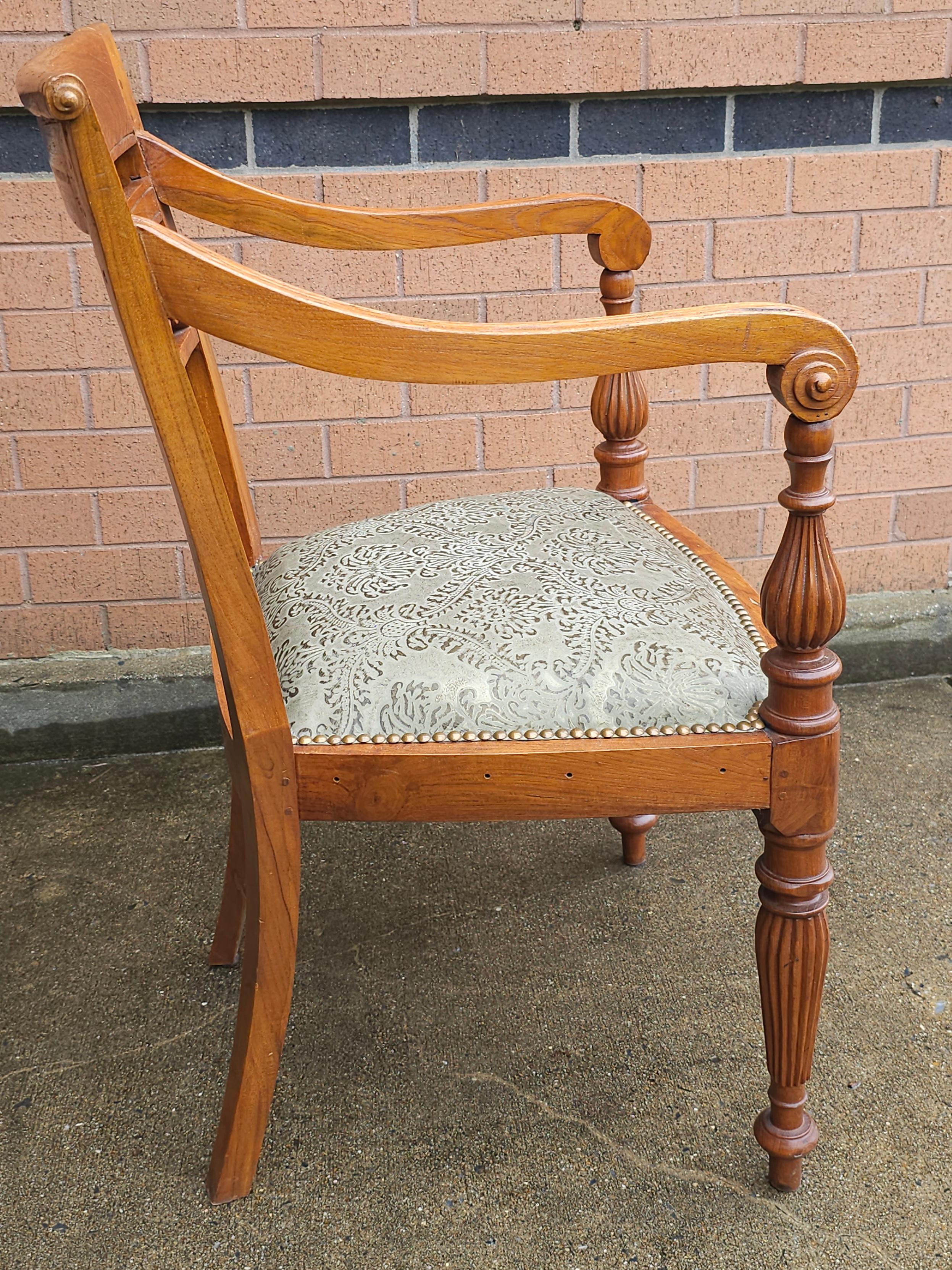 Unknown Anglo Indian Teak and Nailhead Trim Upholstered Armchair For Sale