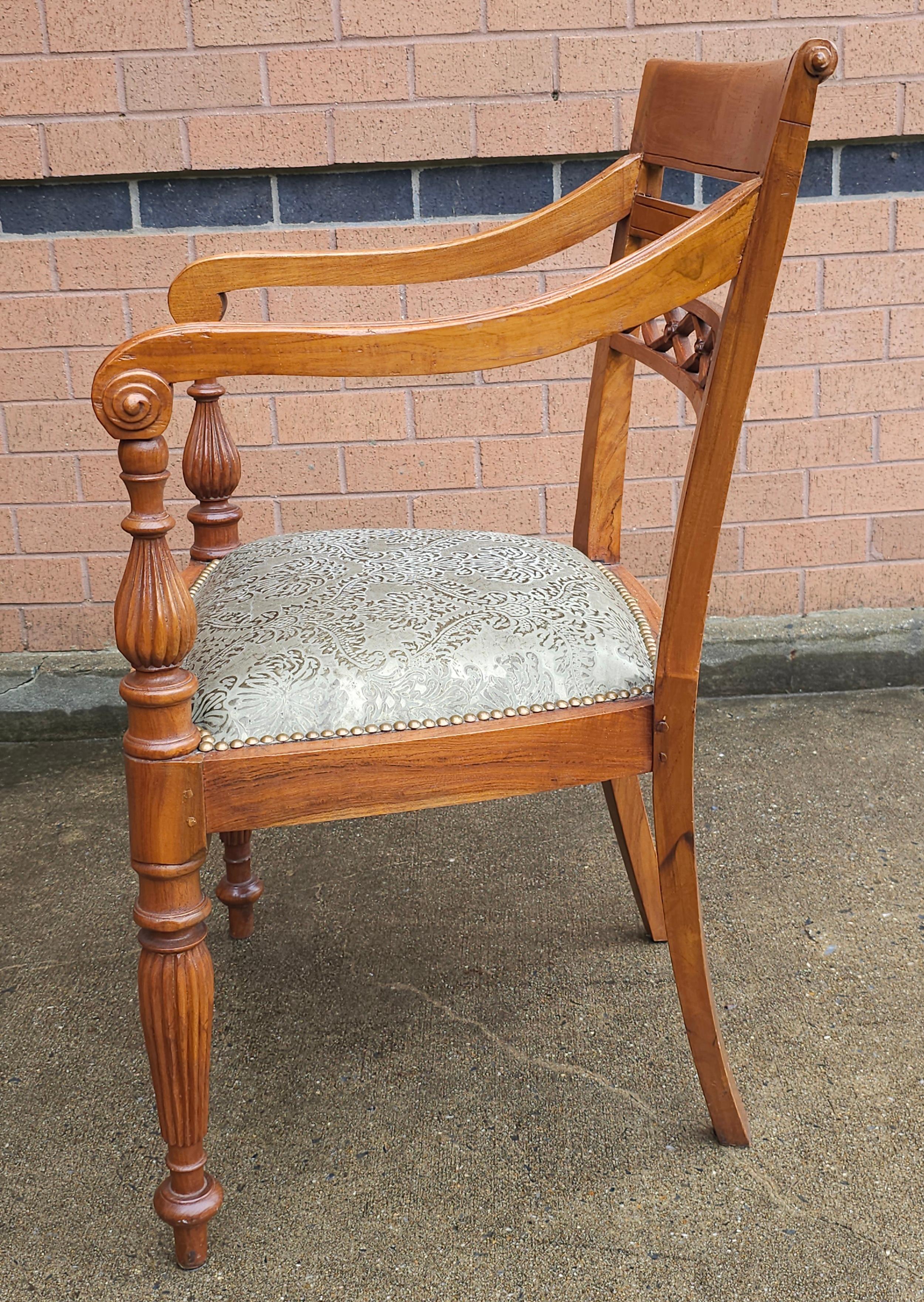 Anglo Indian Teak and Nailhead Trim Upholstered Armchair In Excellent Condition For Sale In Germantown, MD