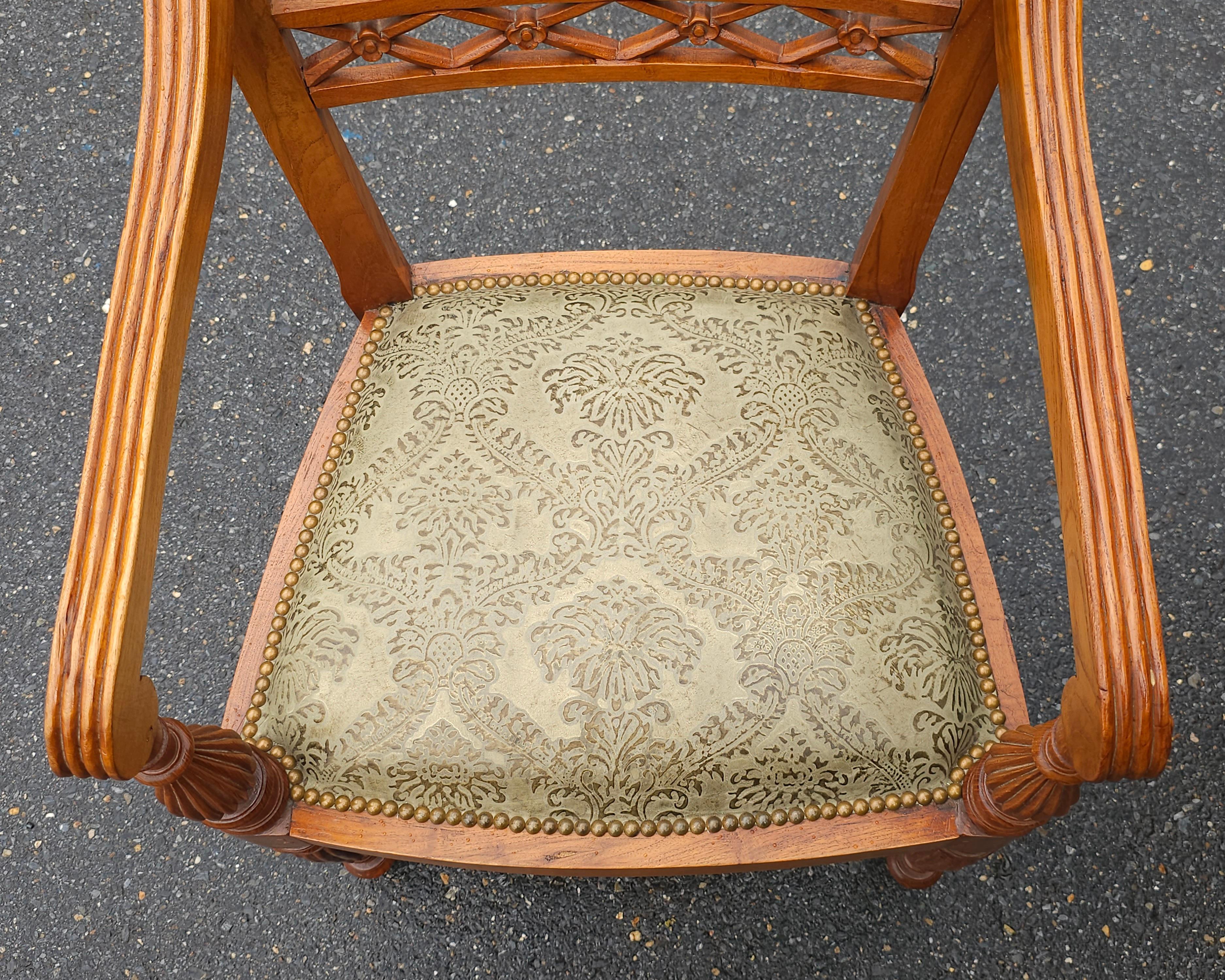 20th Century Anglo Indian Teak and Nailhead Trim Upholstered Armchair For Sale