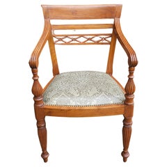 Anglo Indian Teak and Nailhead Trim Upholstered Armchair