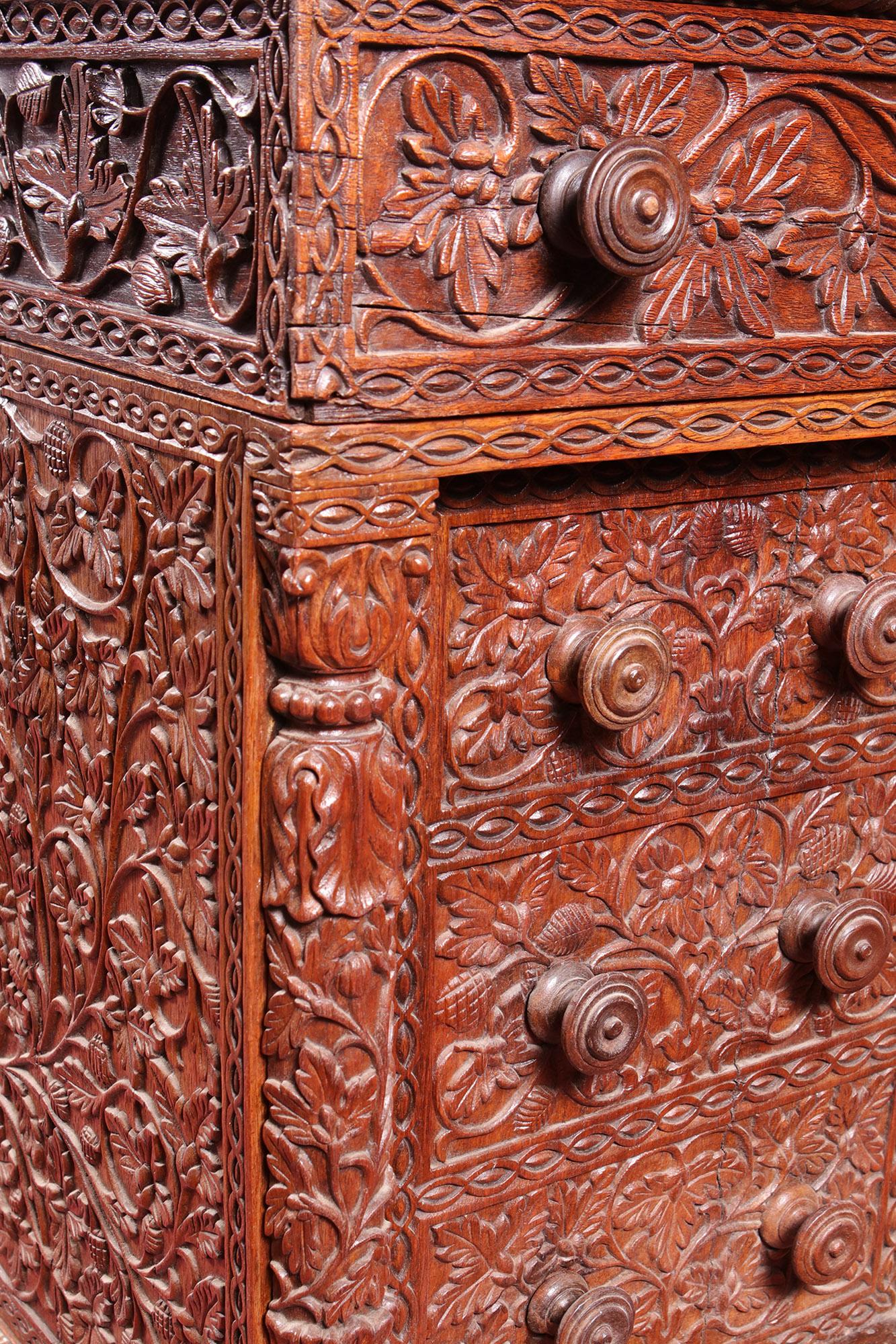 Hand-Carved Anglo Indian Teak Carved Pedestal Desk For Sale
