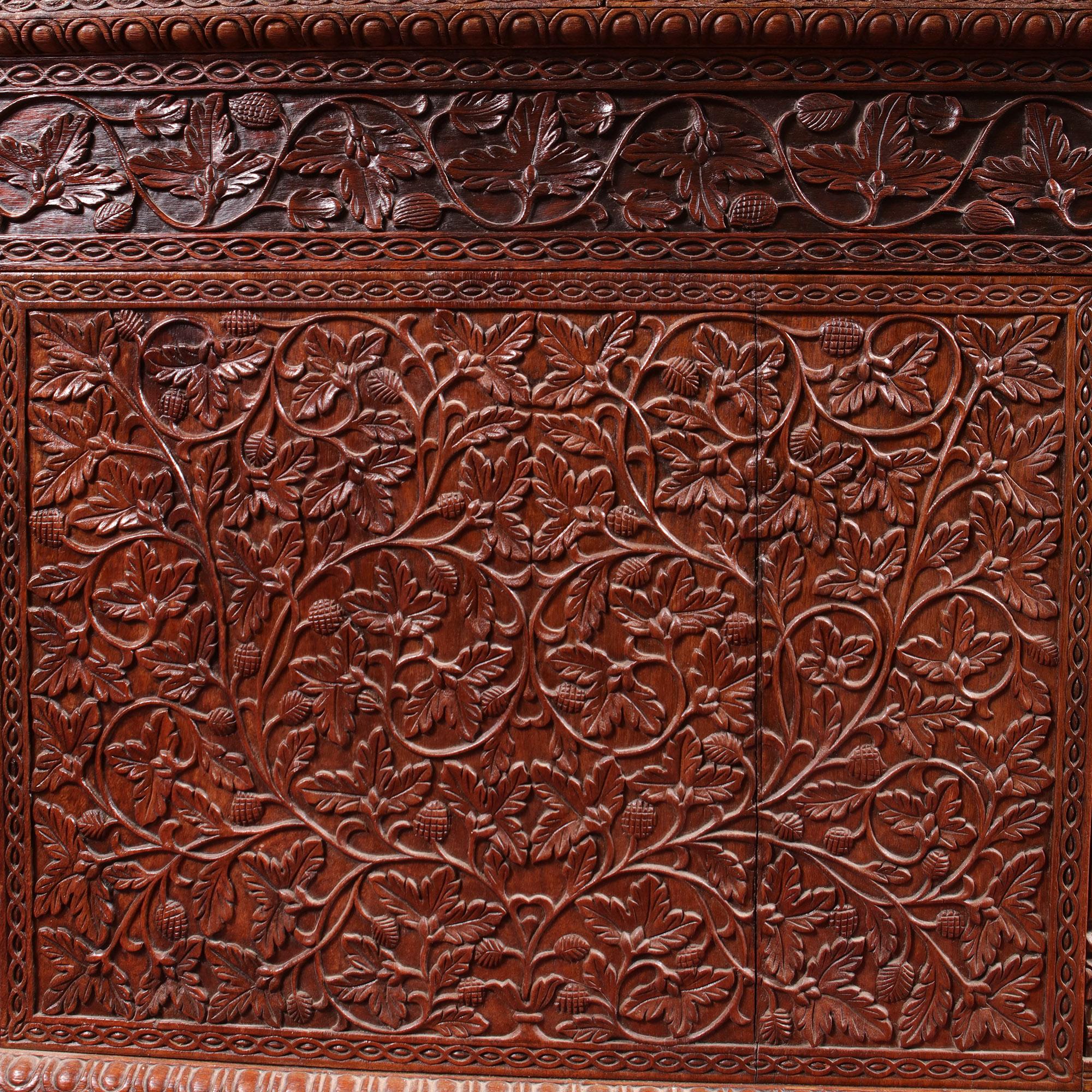 Anglo Indian Teak Carved Pedestal Desk In Good Condition For Sale In London, by appointment only