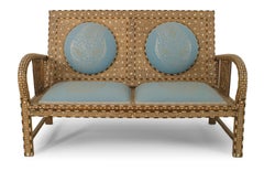 Gepolsterter Loveseat aus Teakholz mit Intarsien, anglo-indisches Design