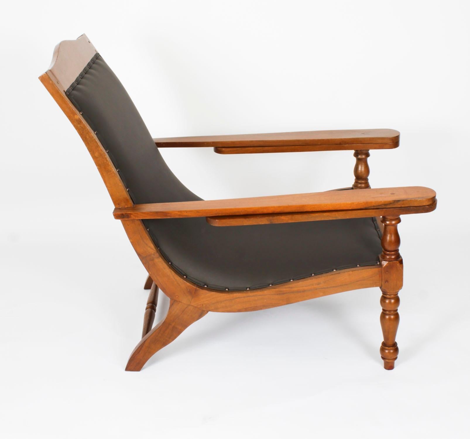 Chaise jardinière indienne anglo-indienne en teck avec bras extensibles 19ème siècle Bon état - En vente à London, GB