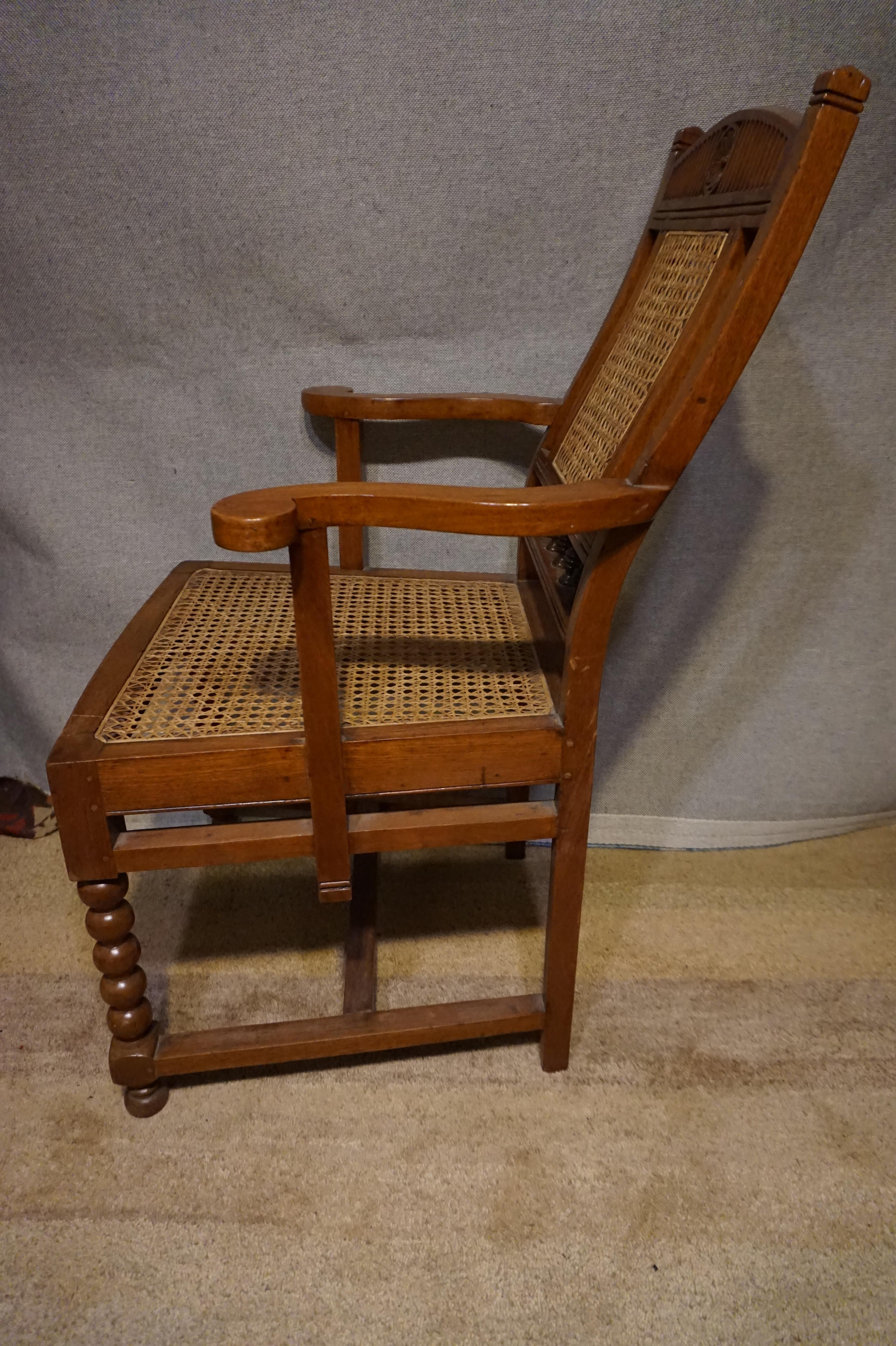 Anglo-Indian Teak Rosewood Cane Armchair With Barley Twist Legs 3