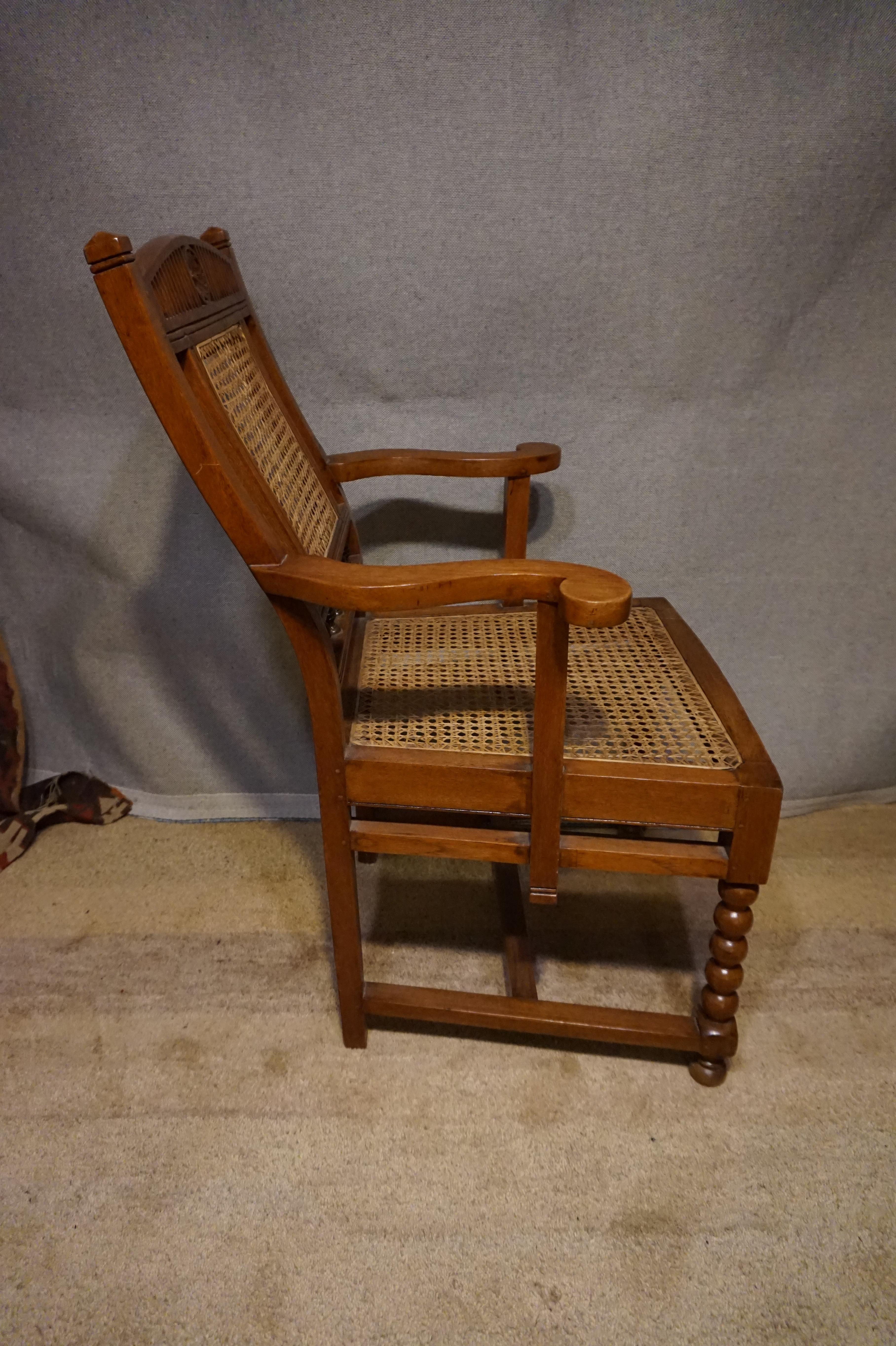 Anglo-Indian Teak Rosewood Cane Armchair With Barley Twist Legs 6