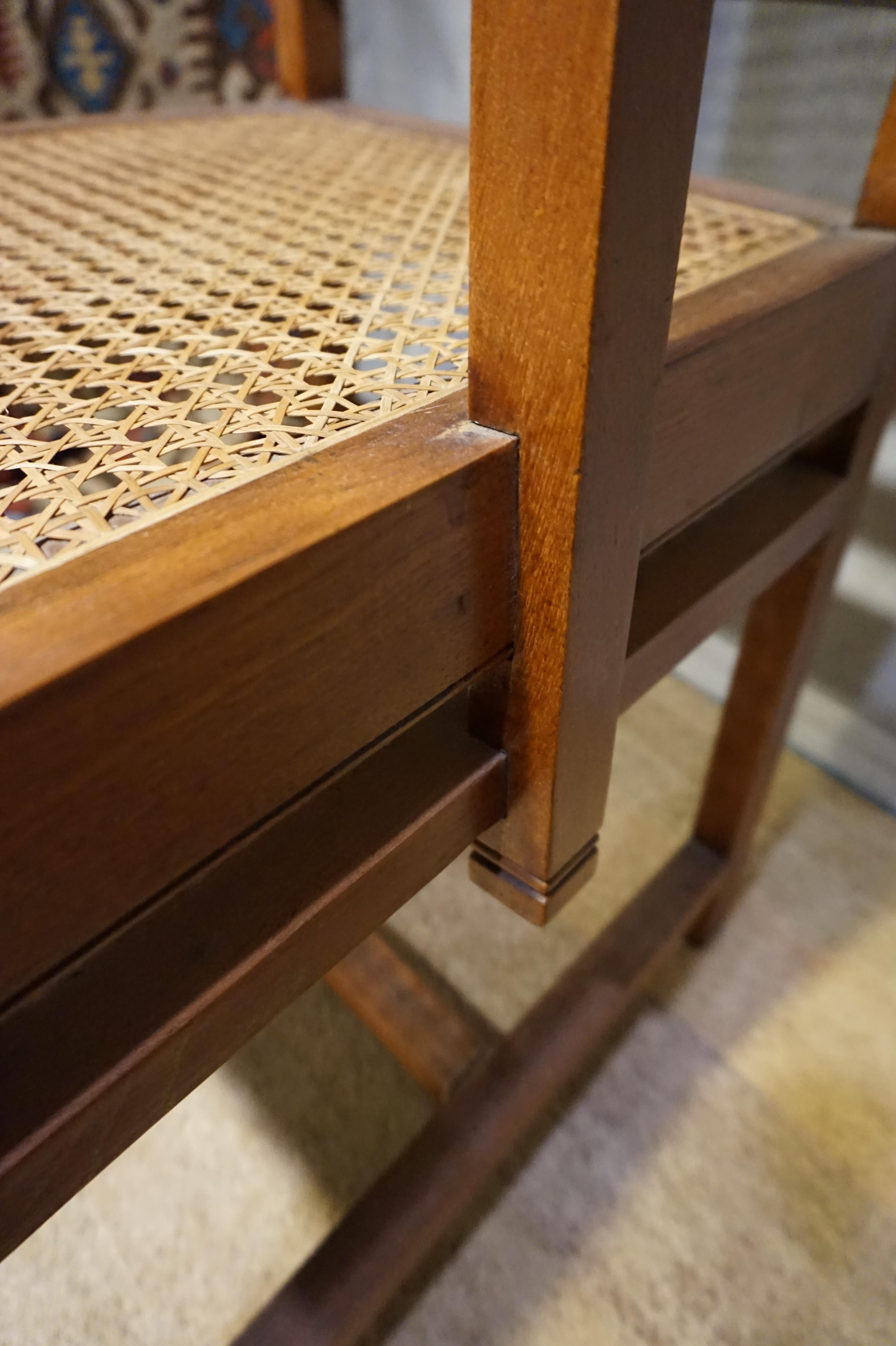 Anglo-Indian Teak Rosewood Cane Armchair With Barley Twist Legs In Good Condition In Vancouver, British Columbia
