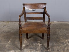 Anglo-Indian Teak Wood Armchair with Board Seat and Turned Supports, circa 1840