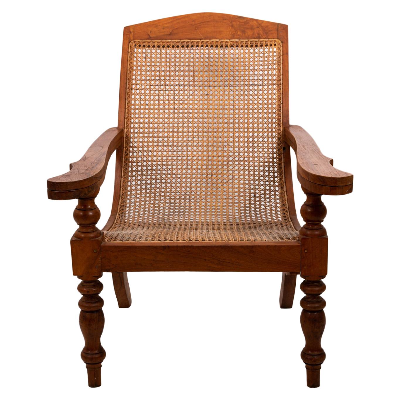 Anglo-Indian Teakwood and Cane Plantation Chair 