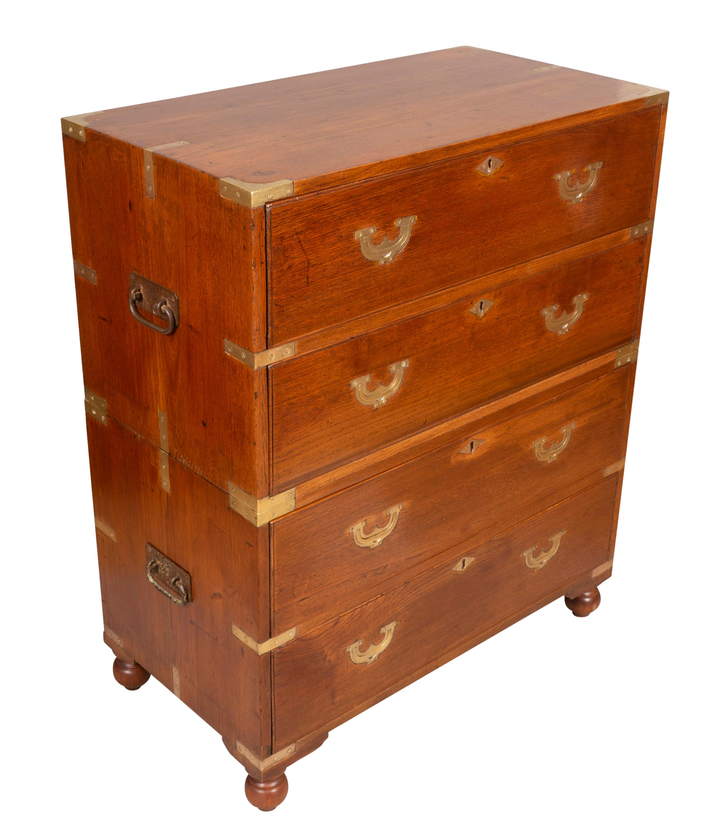 Anglo Indian Teakwood Campaign Chest In Good Condition For Sale In Essex, MA