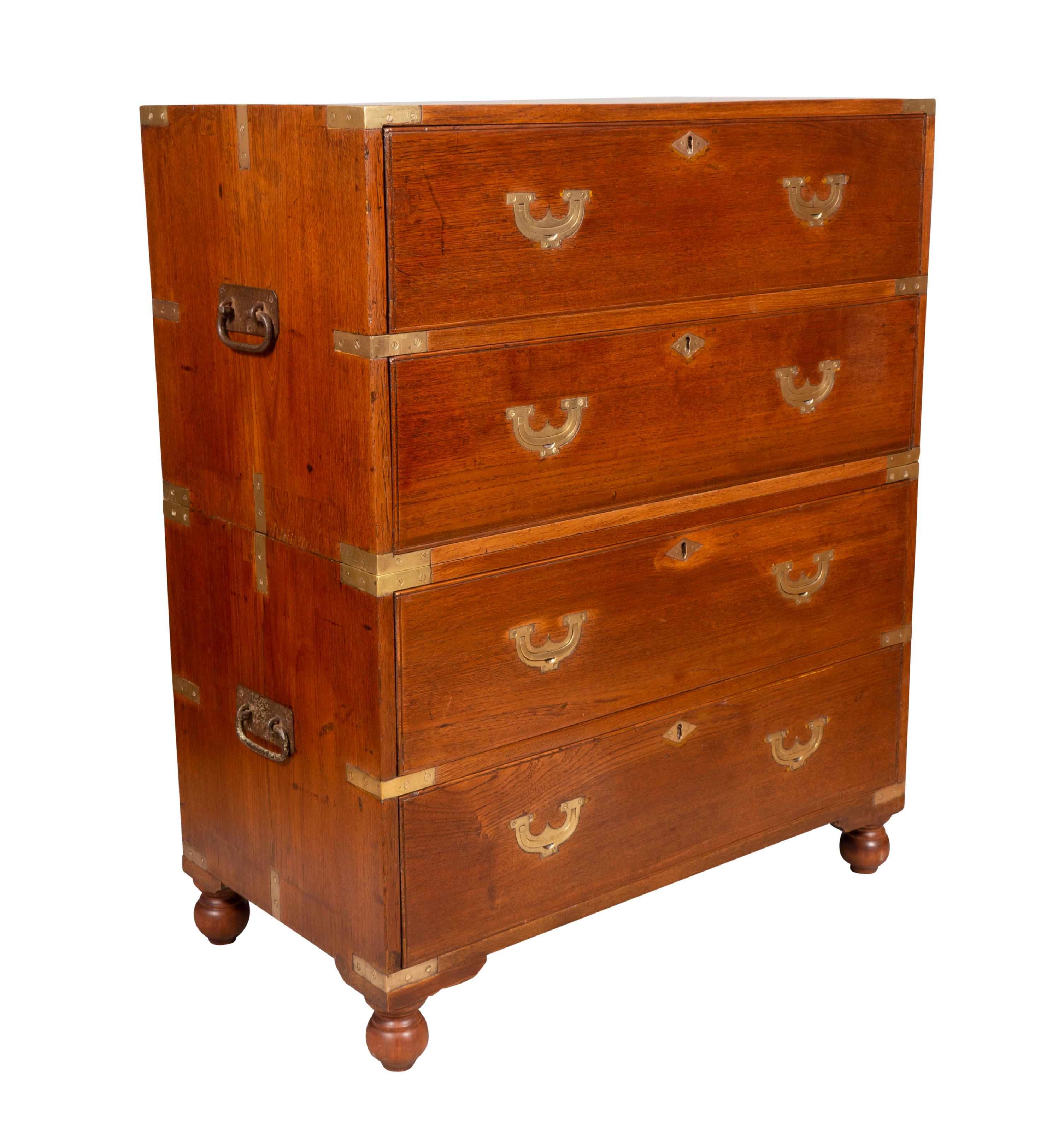 19th Century Anglo Indian Teakwood Campaign Chest For Sale