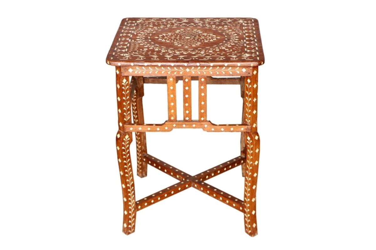 Anglo Indian teakwood side table with bone inlay.