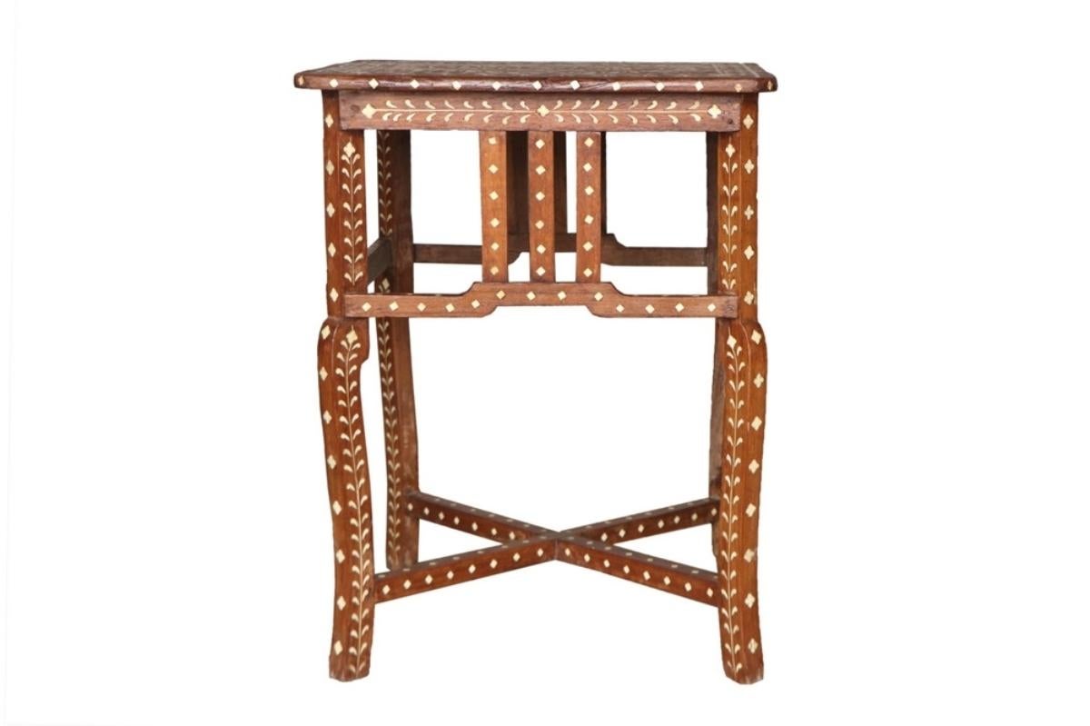Asian Anglo Indian Teakwood Side Table with Bone Inlay For Sale