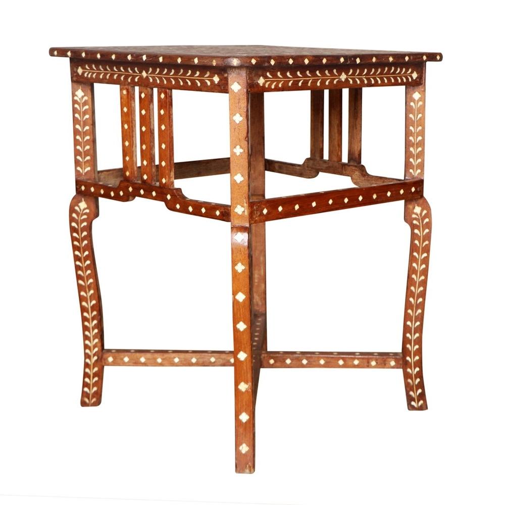 20th Century Anglo Indian Teakwood Side Table with Bone Inlay For Sale