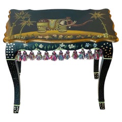 Table d'appoint tropicale avec éléphant et franges, style Child & Child