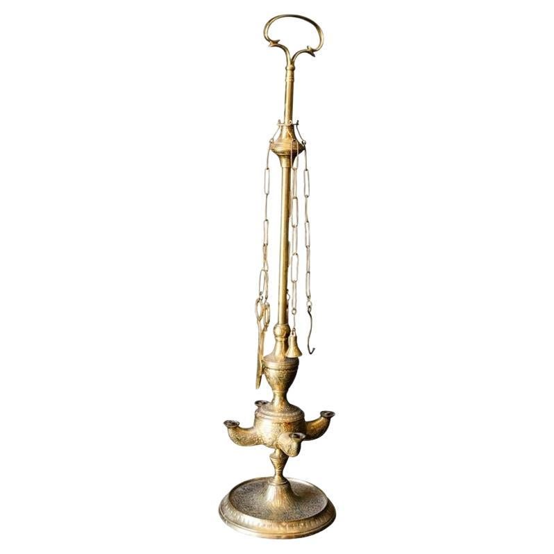 Anglo Indian Victorian Brass Oil Lamp 19th Century For Sale