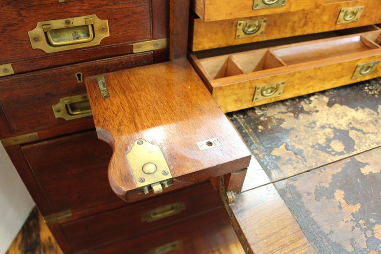 Anglo Indian Victorian Campaign Chest With Integrated Writing Desk