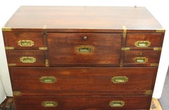 Anglo-Indian Victorian Campaign Chest with Integrated Writing Desk