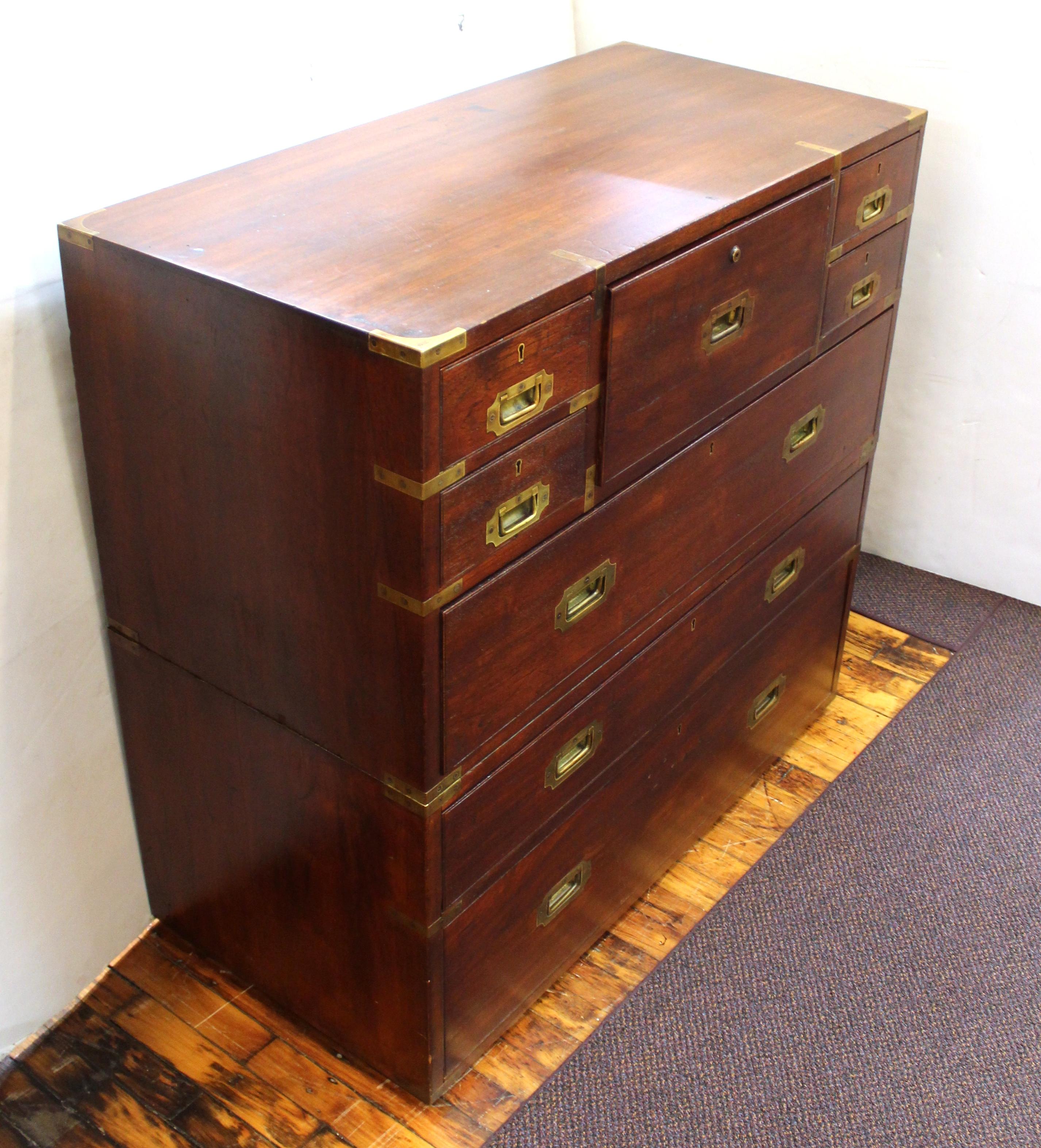19th Century Anglo-Indian Victorian Campaign Chest with Integrated Writing Desk