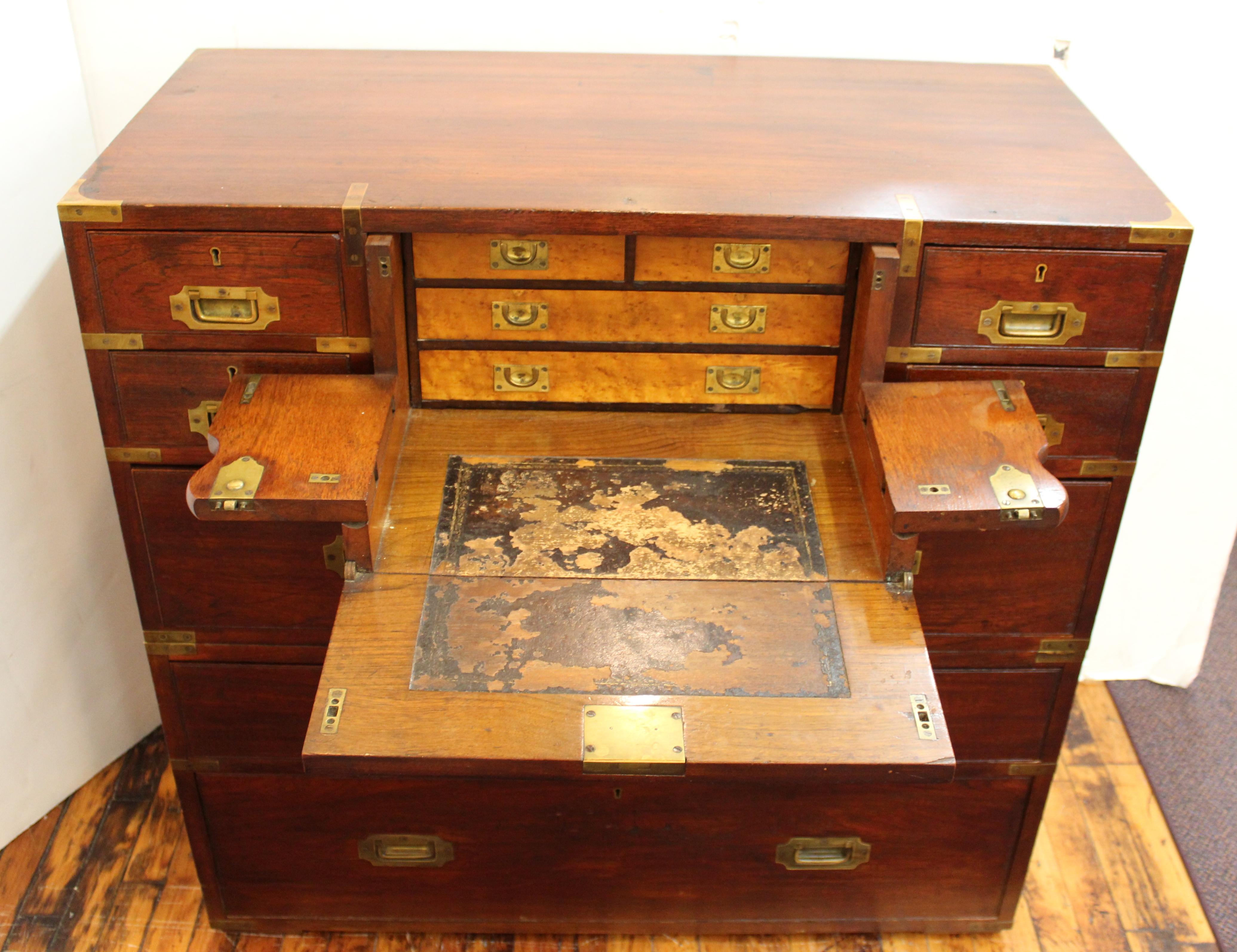 Brass Anglo-Indian Victorian Campaign Chest with Integrated Writing Desk