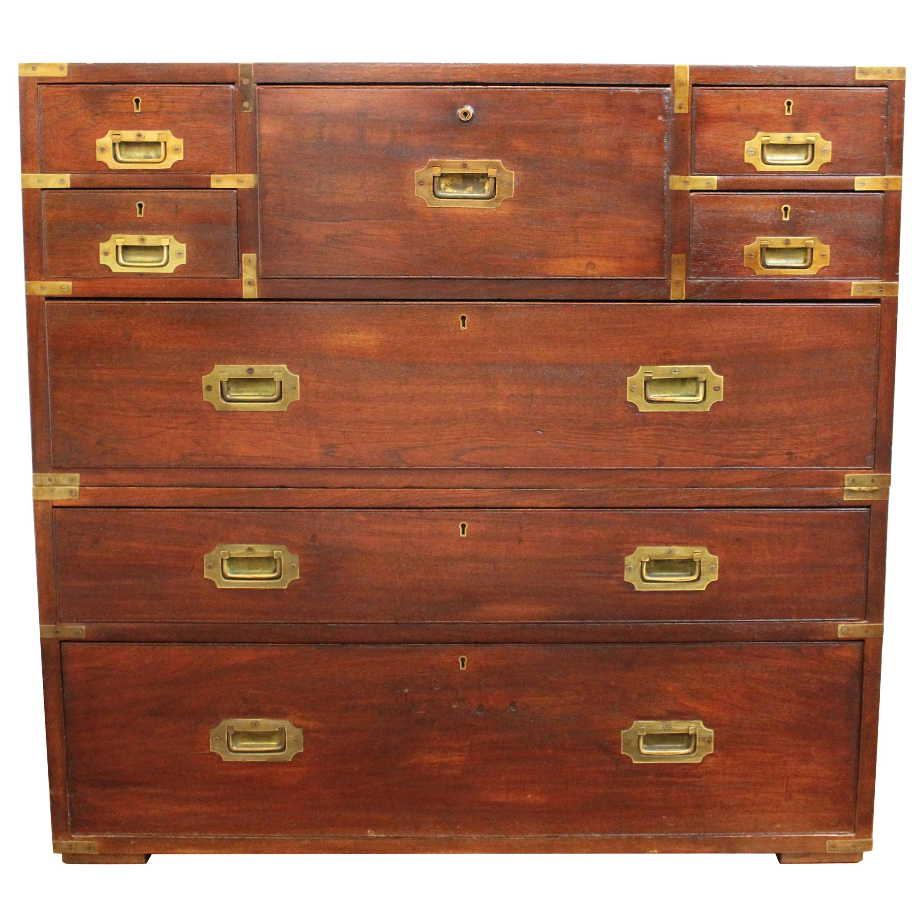 Anglo-Indian Victorian Campaign Chest with Integrated Writing Desk