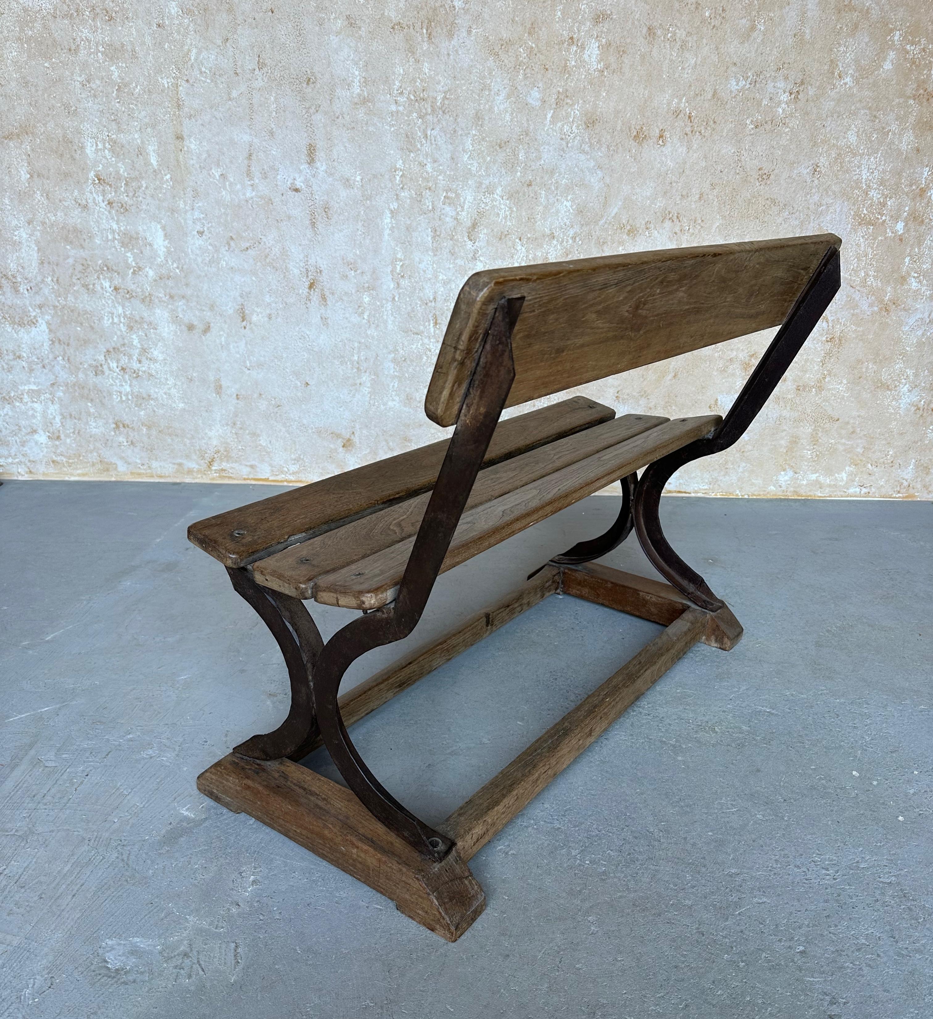 Anglo-Indian Vintage Wood and Iron Bench For Sale 6