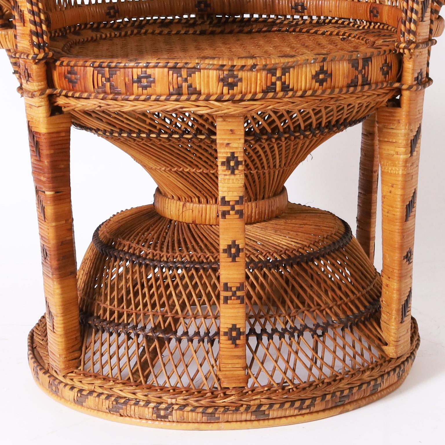 Anglo Indian Wicker Peacock Chair and Ottoman For Sale 2