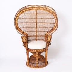 Anglo Indian Wicker Peacock Chair and Ottoman