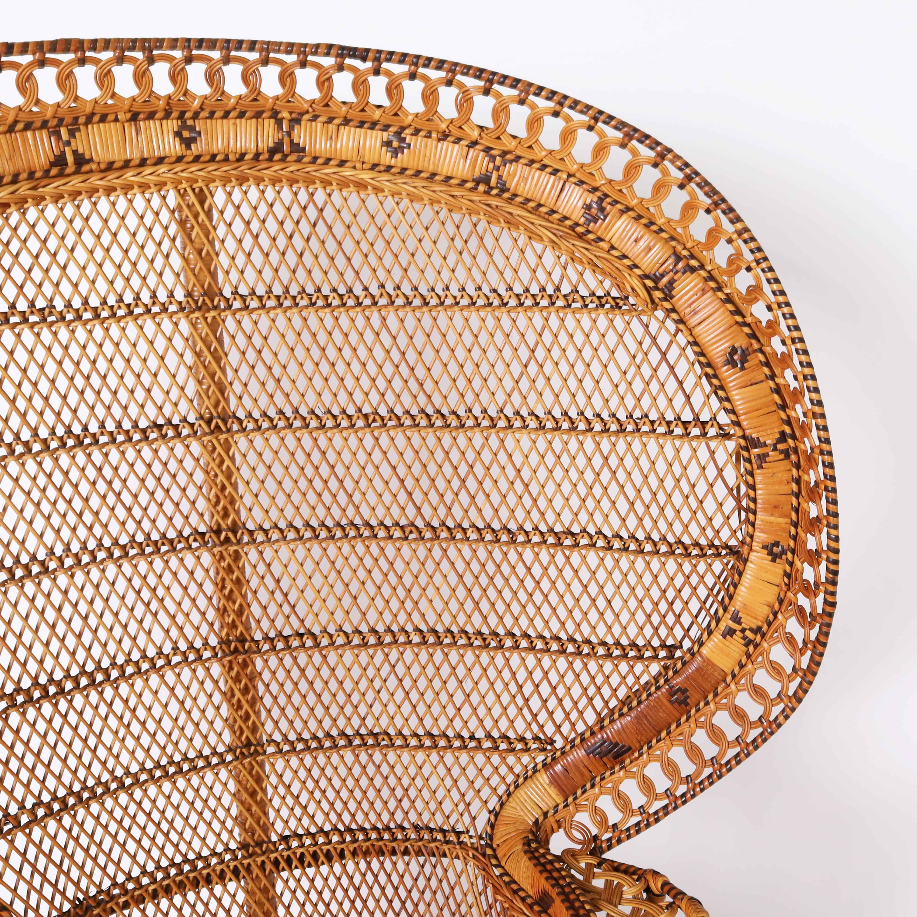 Hand-Crafted Anglo Indian Wicker Peacock Chair and Ottoman For Sale