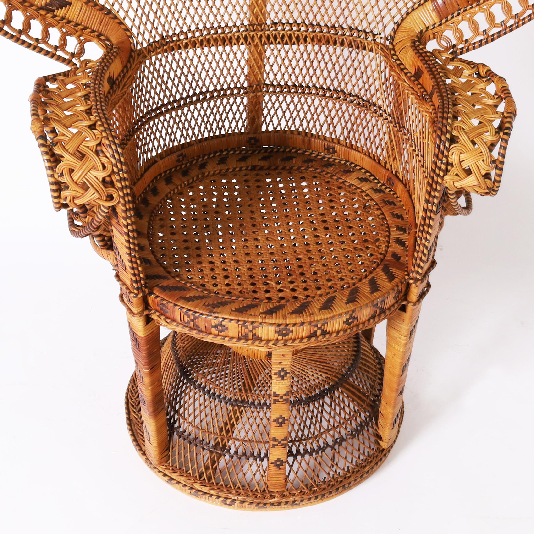 Anglo Indian Wicker Peacock Chair and Ottoman For Sale 1