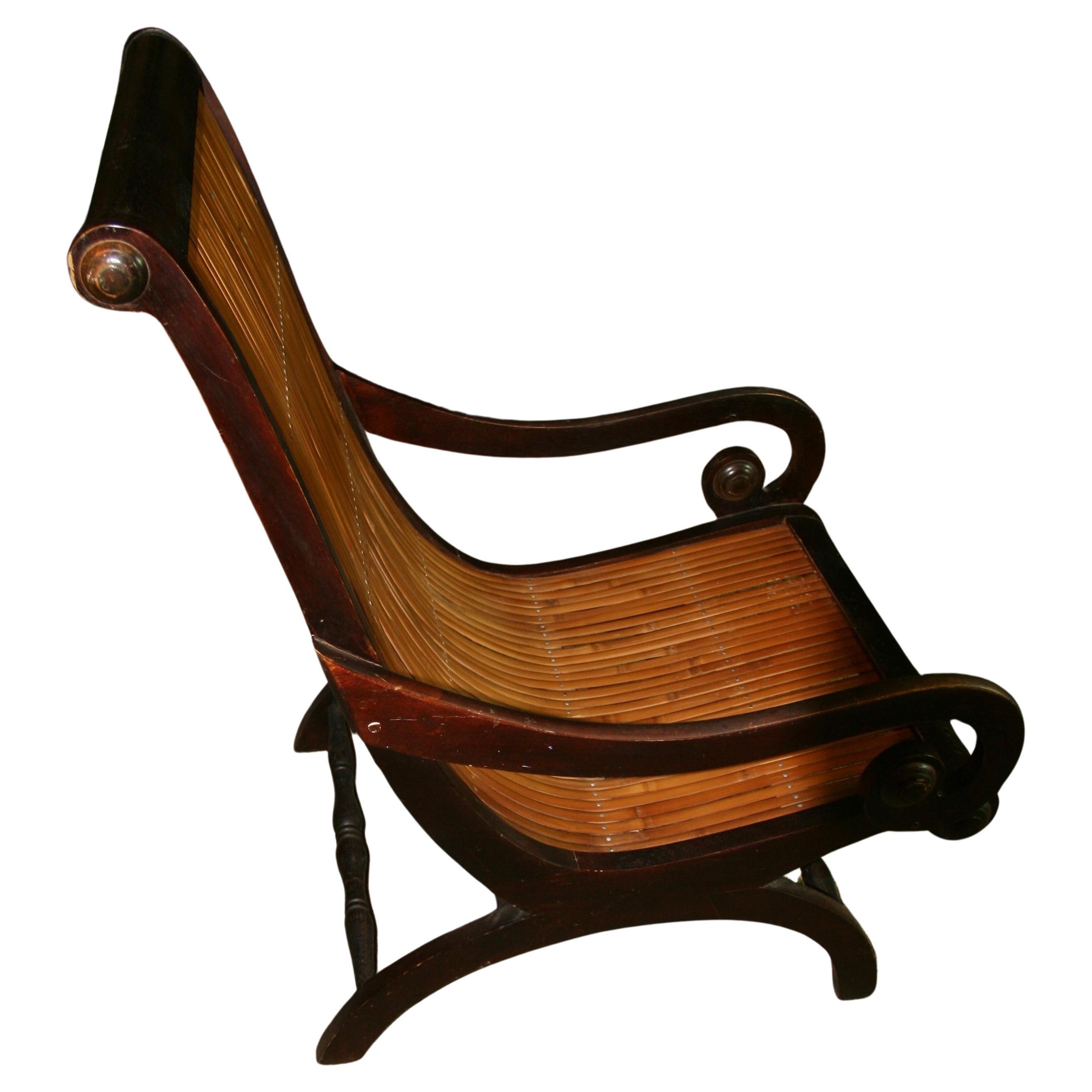 Anglo -Indian Wood and Bamboo Lounge Chair For Sale