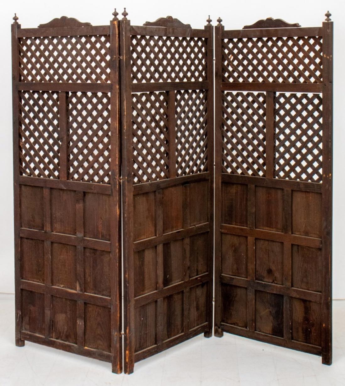 Anglo Indian Wooden Lattice Three Panel Screen For Sale 2