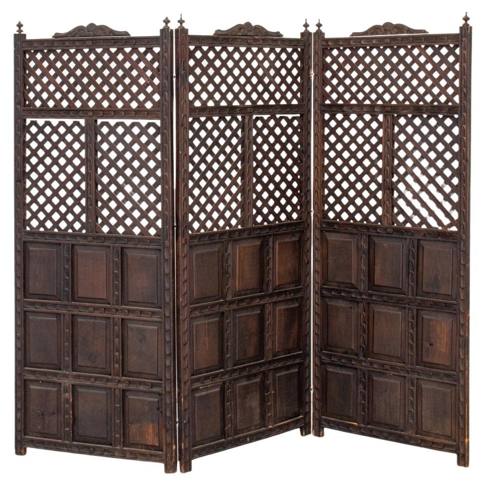 Anglo Indian Wooden Lattice Three Panel Screen For Sale