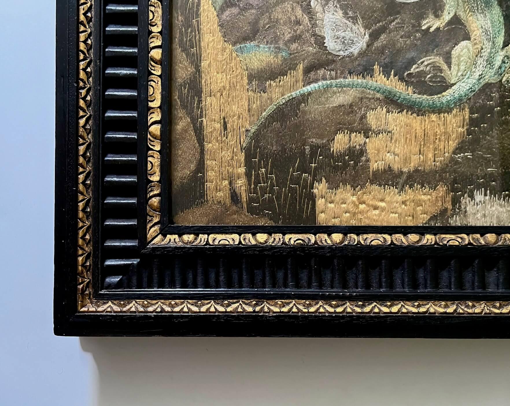 Anglo-Indian Zoological Silkwork Embroidery in Original Ebony Frame, circa 1840 For Sale 5