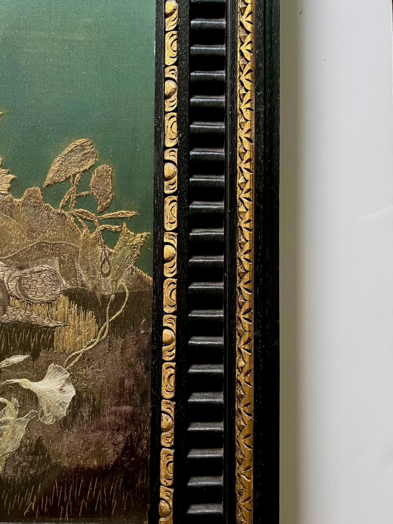 Anglo-Indian Zoological Silkwork Embroidery in Original Ebony Frame, circa 1840 For Sale 6