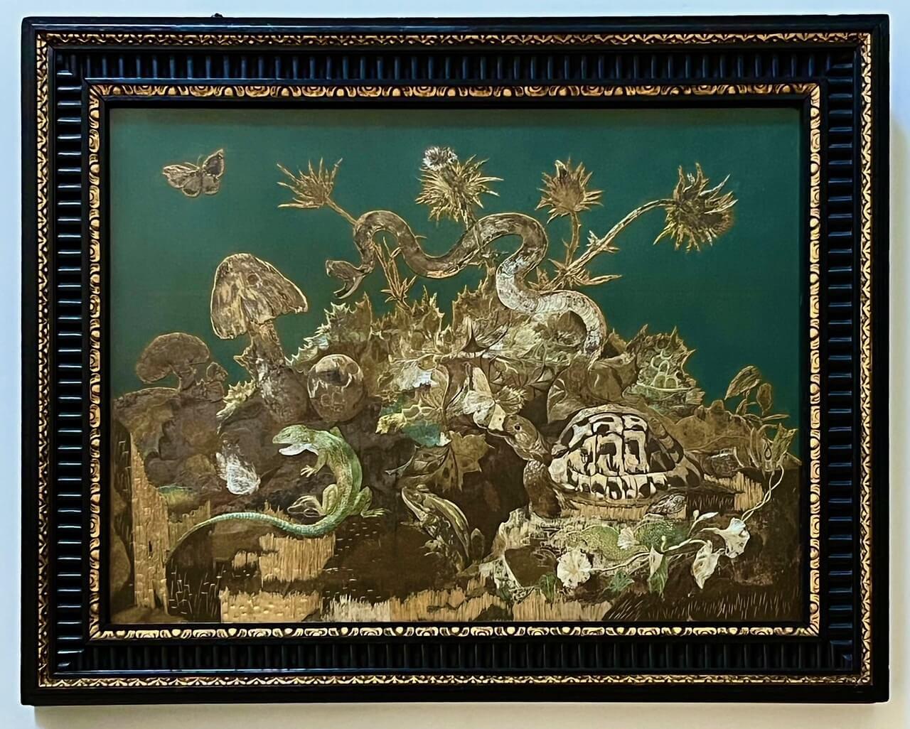 Anglo-Indian Zoological Silkwork Embroidery in Original Ebony Frame, circa 1840 For Sale 7