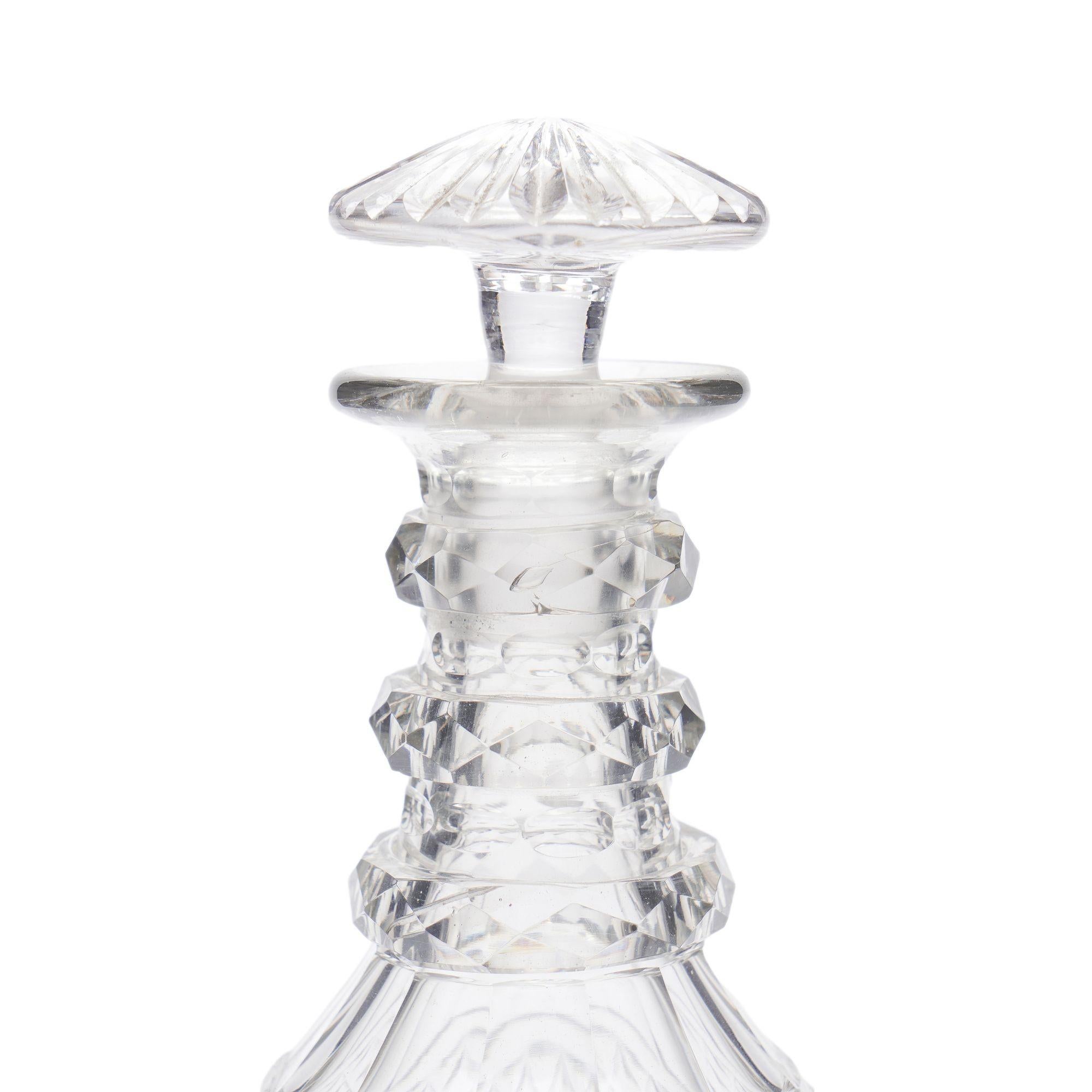 British Anglo-Irish blown & cut glass decanter, c. 1790-1810