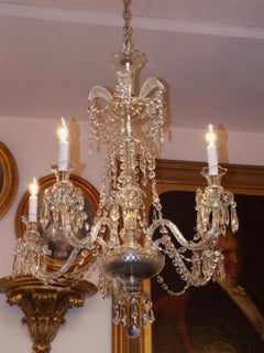 Anglo-Irish Cut Crystal Decorative Feather Five-Arm Chandelier, Circa 1840