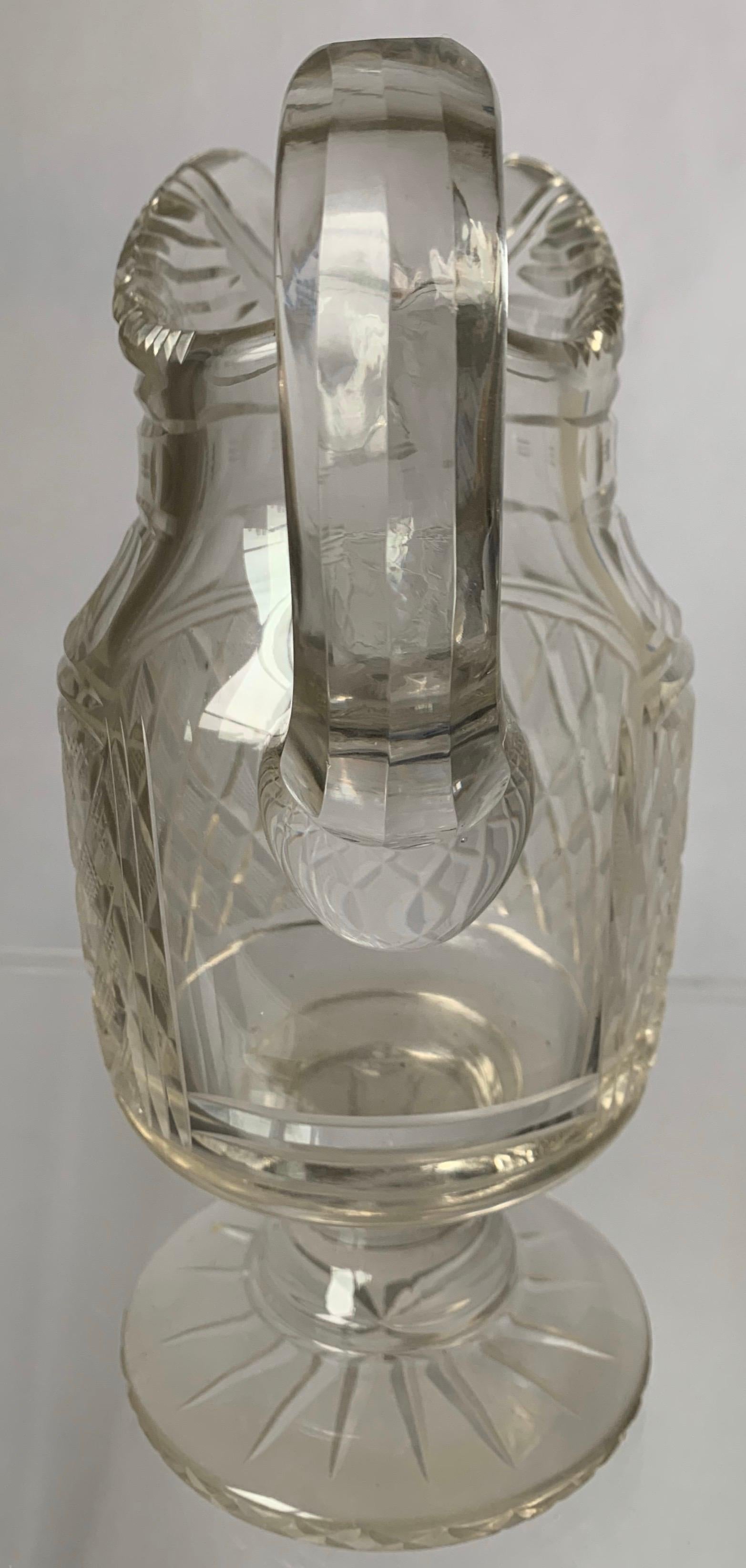 English Anglo-Irish Large Cut Crystal Footed Jug, circa 1820