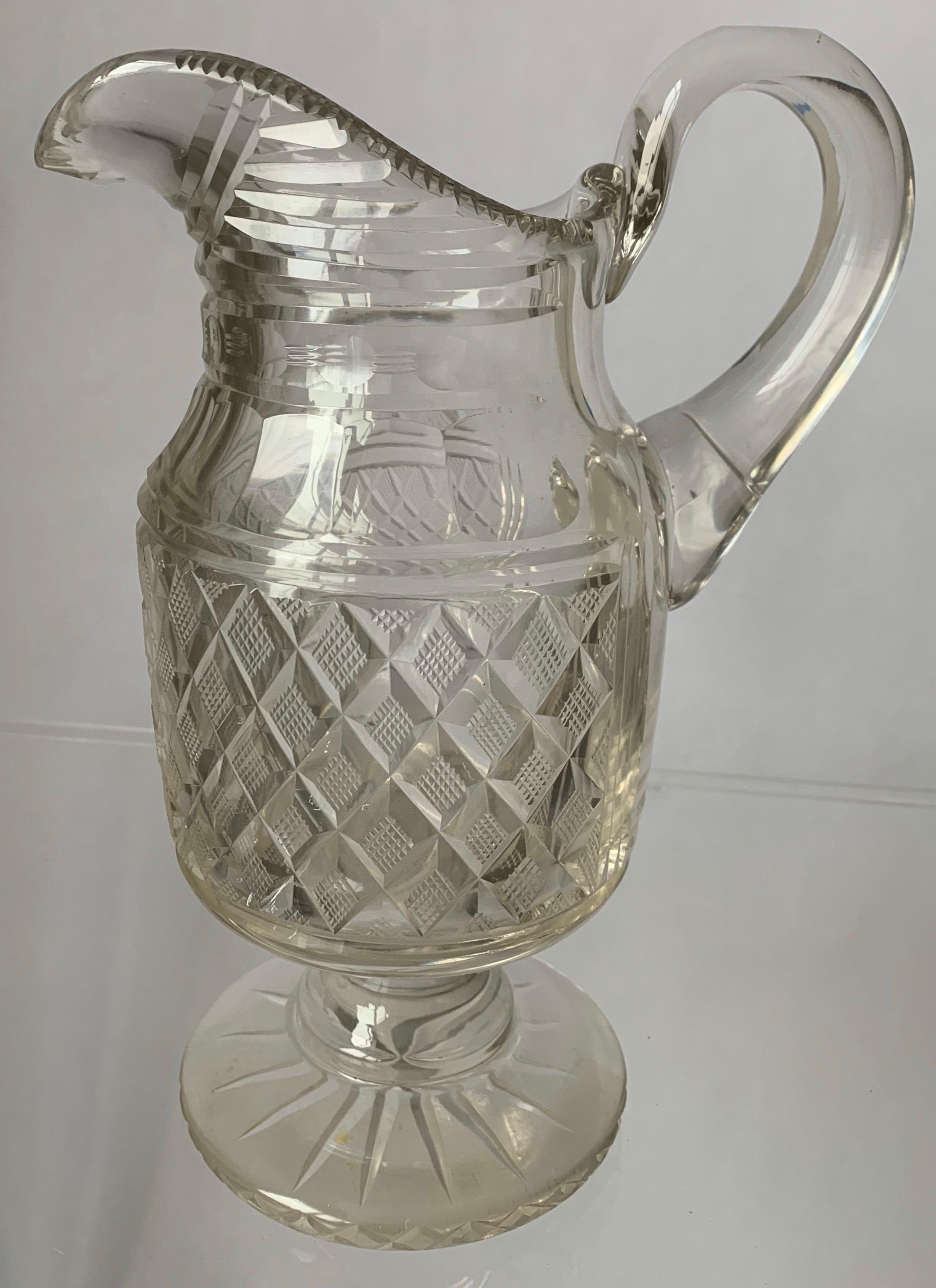 Early 19th Century Anglo-Irish Large Cut Crystal Footed Jug, circa 1820