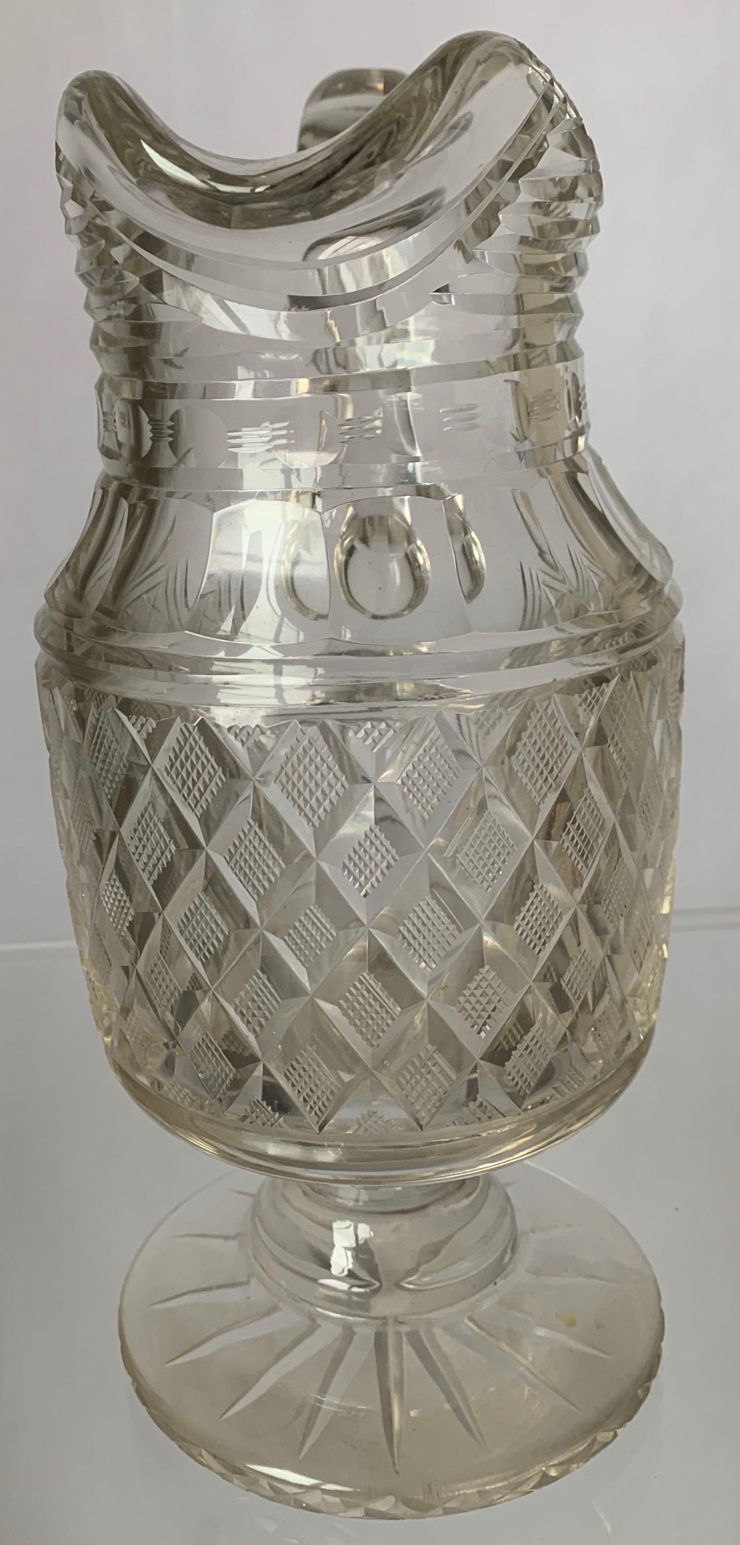 Cut Glass Anglo-Irish Large Cut Crystal Footed Jug, circa 1820