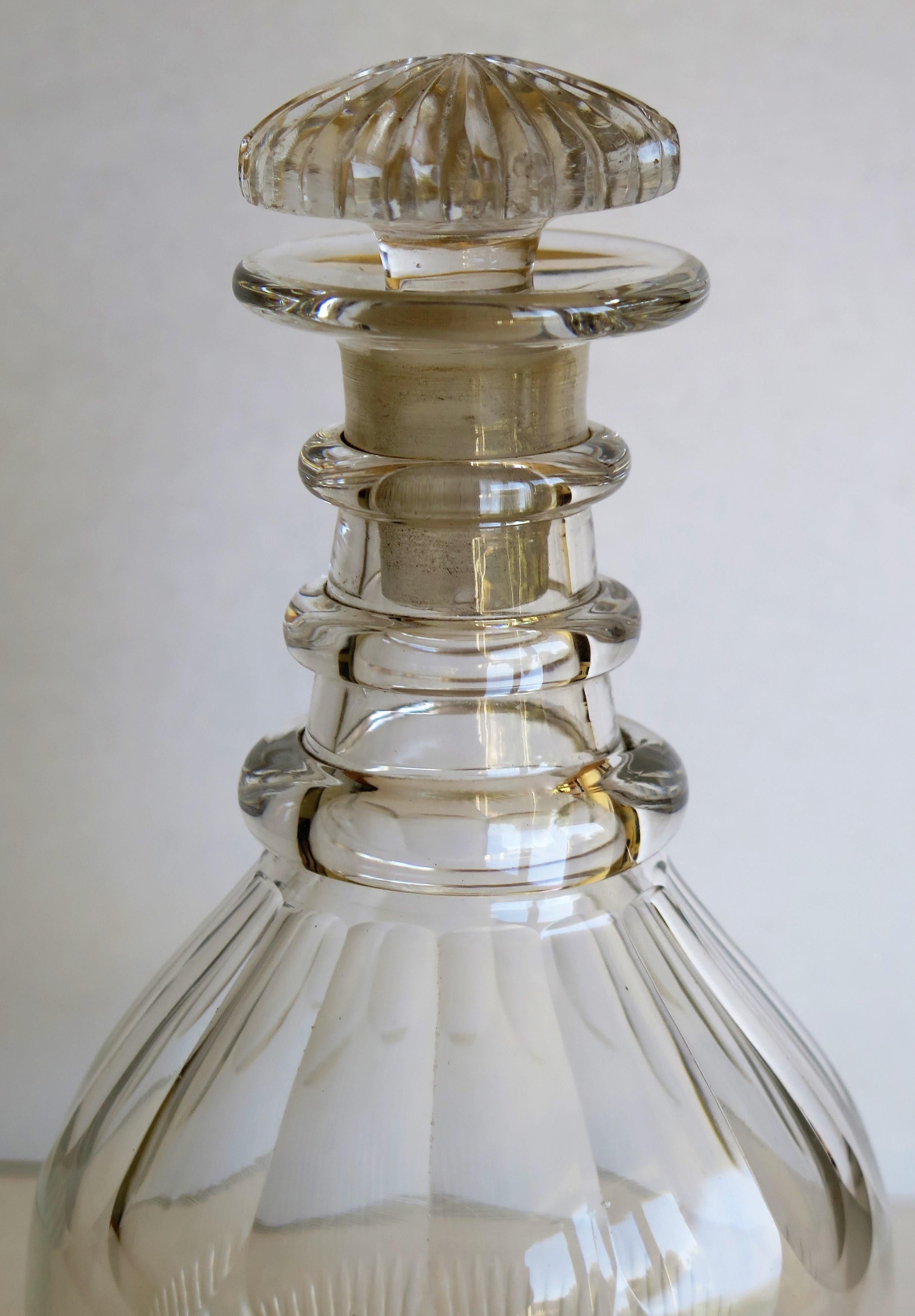 Anglo Irish Lead Glass Decanter Three Neck Rings Mushroom Stopper, Circa 1800 2